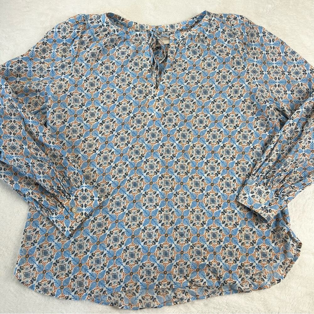 Loft Tunic women’s Top size Large Blue Brown leaf print